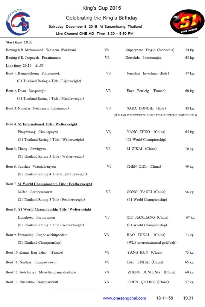 มหกรรมมวยไทยโลกเฉลิมพระเกียรติ ๕ ธันวามหาราช ถ่ายทอดสดช่อง ONE HD EN