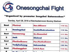 Onesongchai Fight. Sunday 29, 2018 at Ratchadamnoen Boxing Stadium
